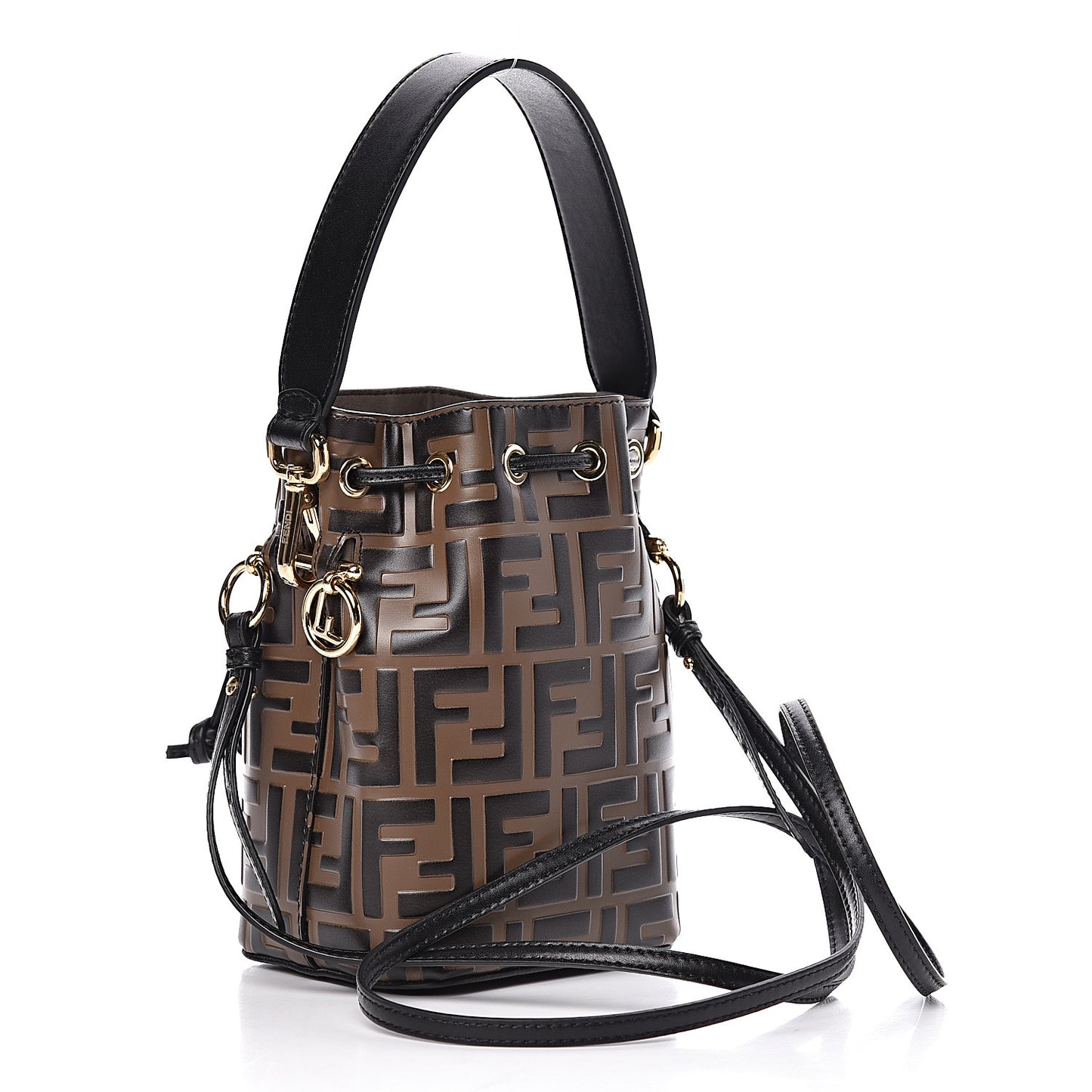 Vitello Liberty F is Fendi Bi-Color FF 1974 Embossed Mini Mon Tresor Bucket Bag Maya Black