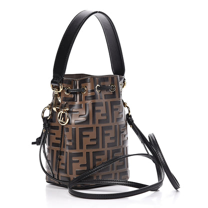 Fendi Vitello Liberty F is Fendi Bi-Color FF 1974 Embossed Mini Mon Tresor Bucket Bag Maya Black 4 of 11