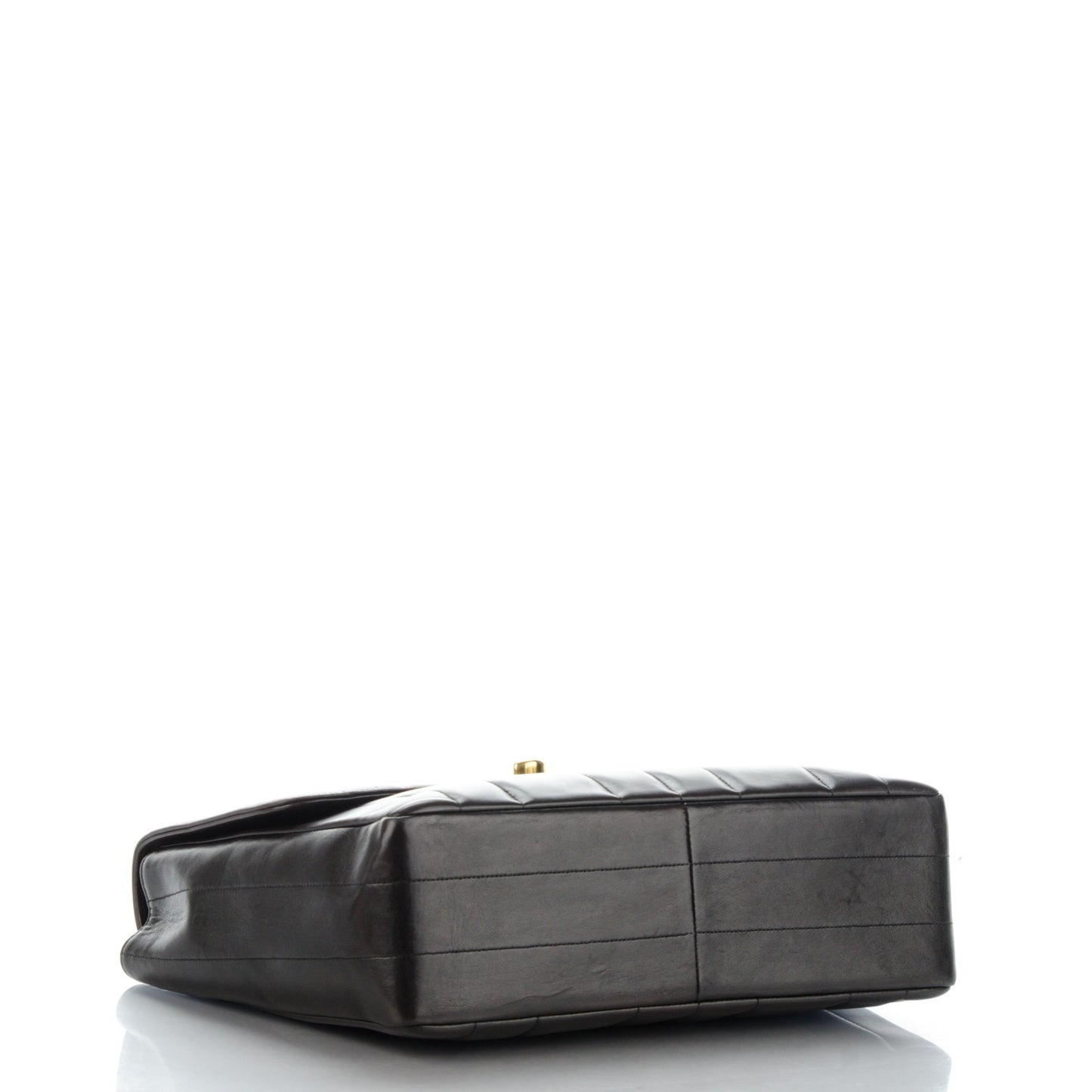 Lambskin Vertical Quilt Jumbo Flap Black