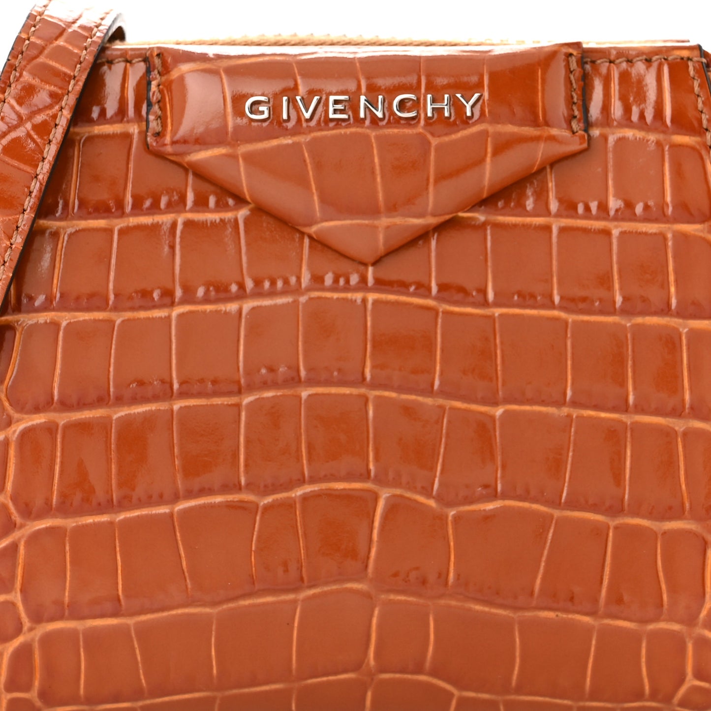 Calfskin Crocodile Embossed Nano Antigona Tan