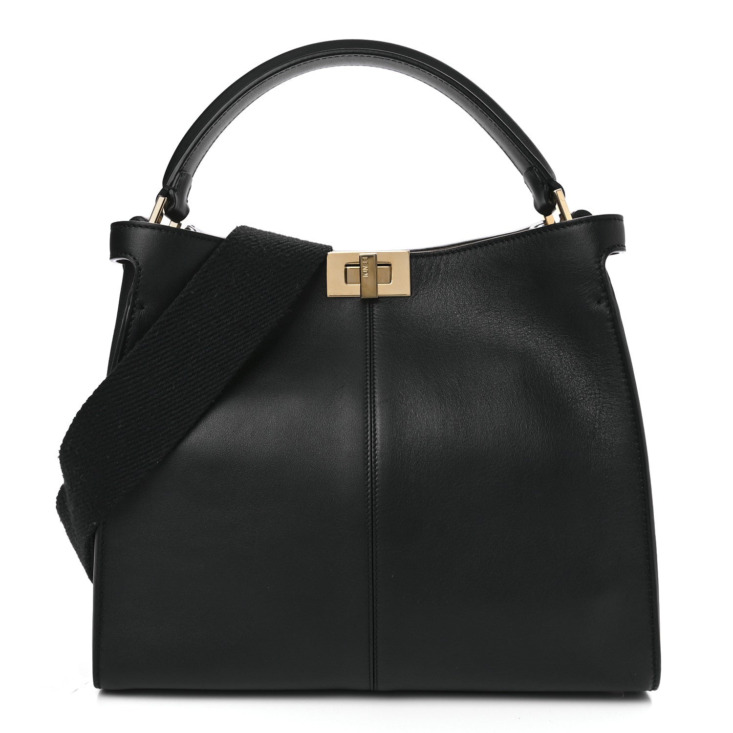 Fendi Vitello Seta Glazed Fabric FF 1974 Medium Peekaboo X-Lite Black Mogano Panna 1 of 11