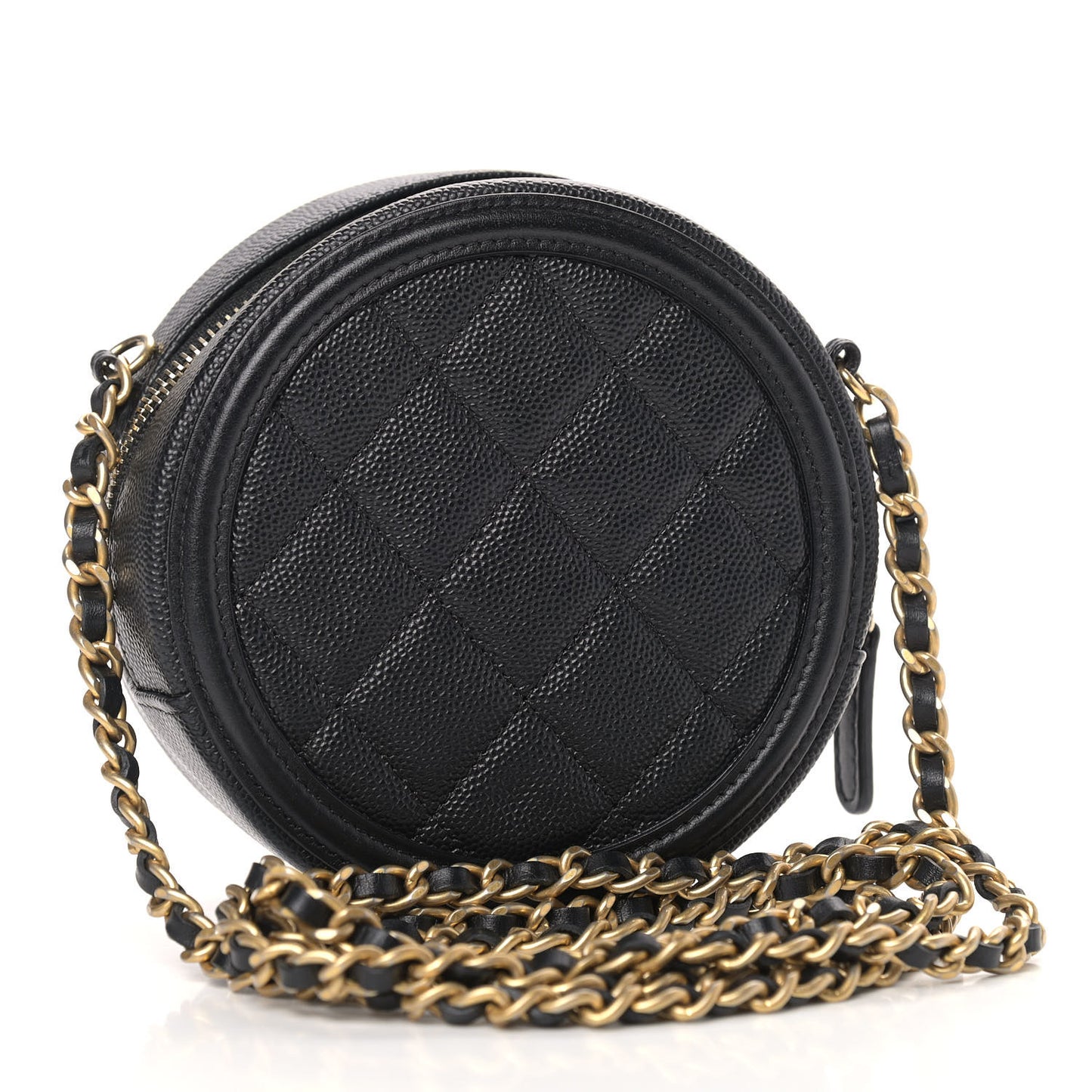Caviar Quilted Round Filigree Crossbody Black
