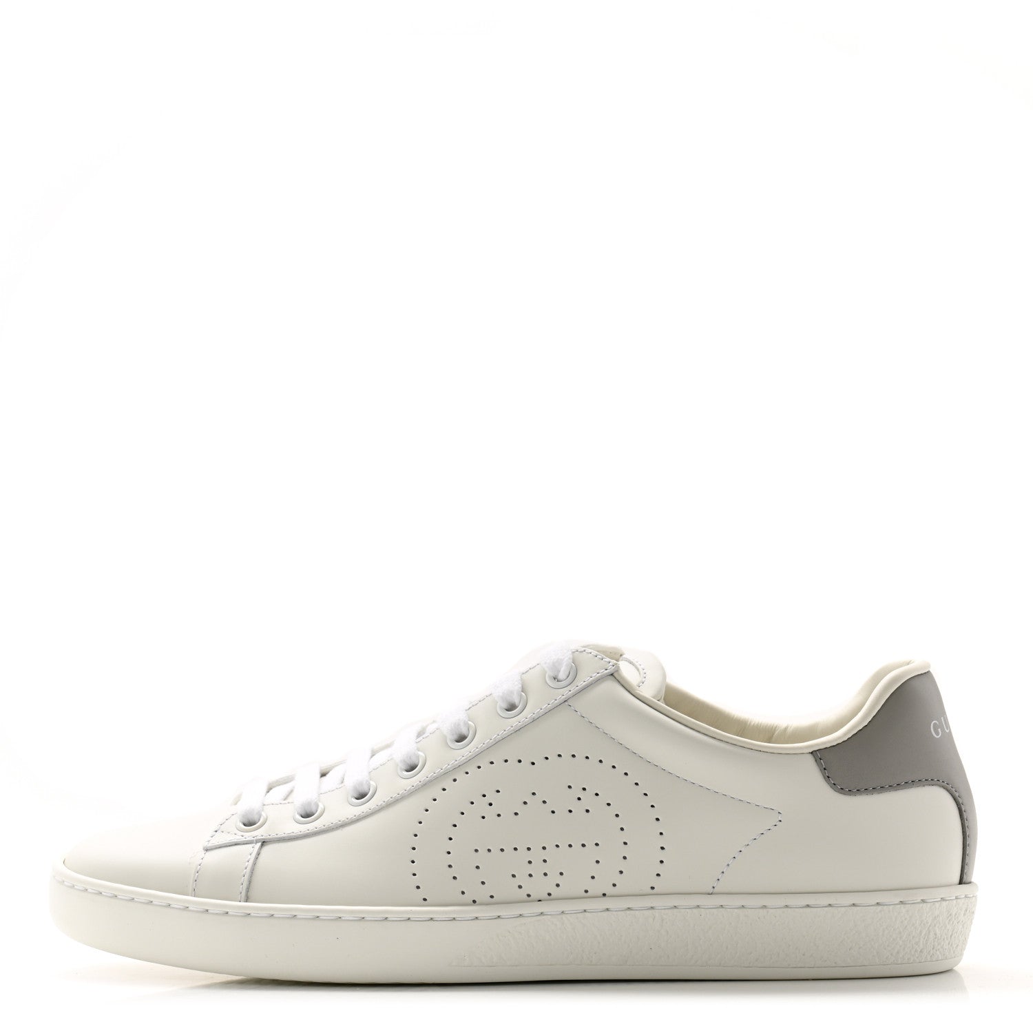 Gucci Calfskin Interlocking G Perforated Womens Ace Sneakers 38.5 White Grey Sky 1 of 9