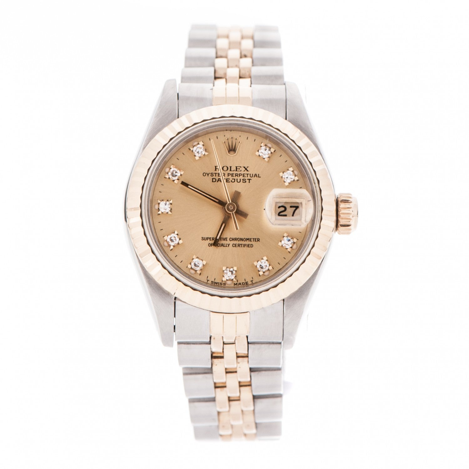 Rolex Stainless Steel 18K Yellow Gold Diamond 26mm Oyster Perpetual Datejust Watch Champagne 69173 1 of 5