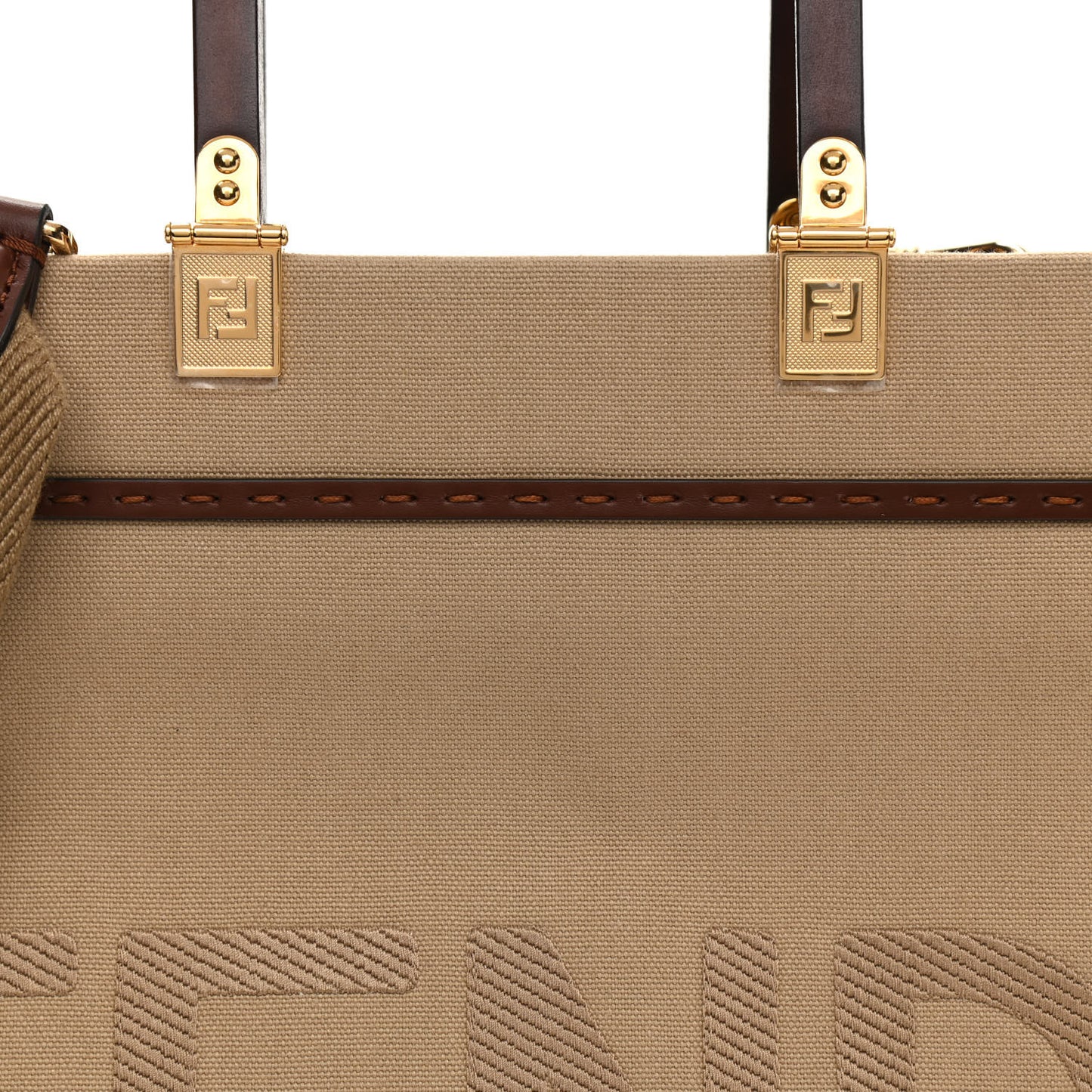 Canvas Vitello King Logo Embroidered Medium Fendi Sunshine Shopper Tote Sand Ghianda
