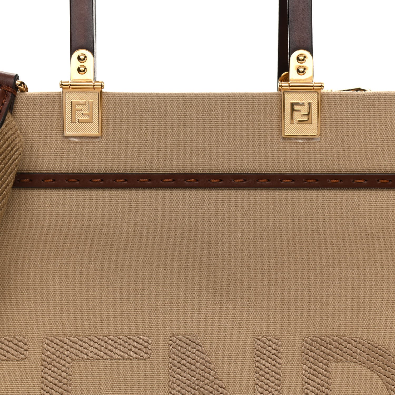Fendi Canvas Vitello King Logo Embroidered Medium Fendi Sunshine Shopper Tote Sand Ghianda 7 of 8