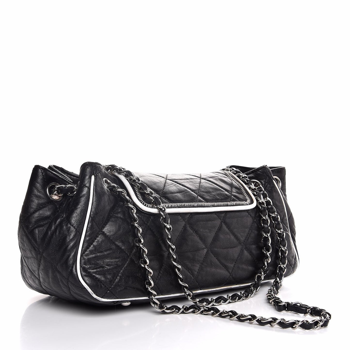 Lambskin Quilted East West Accordion Flap Black