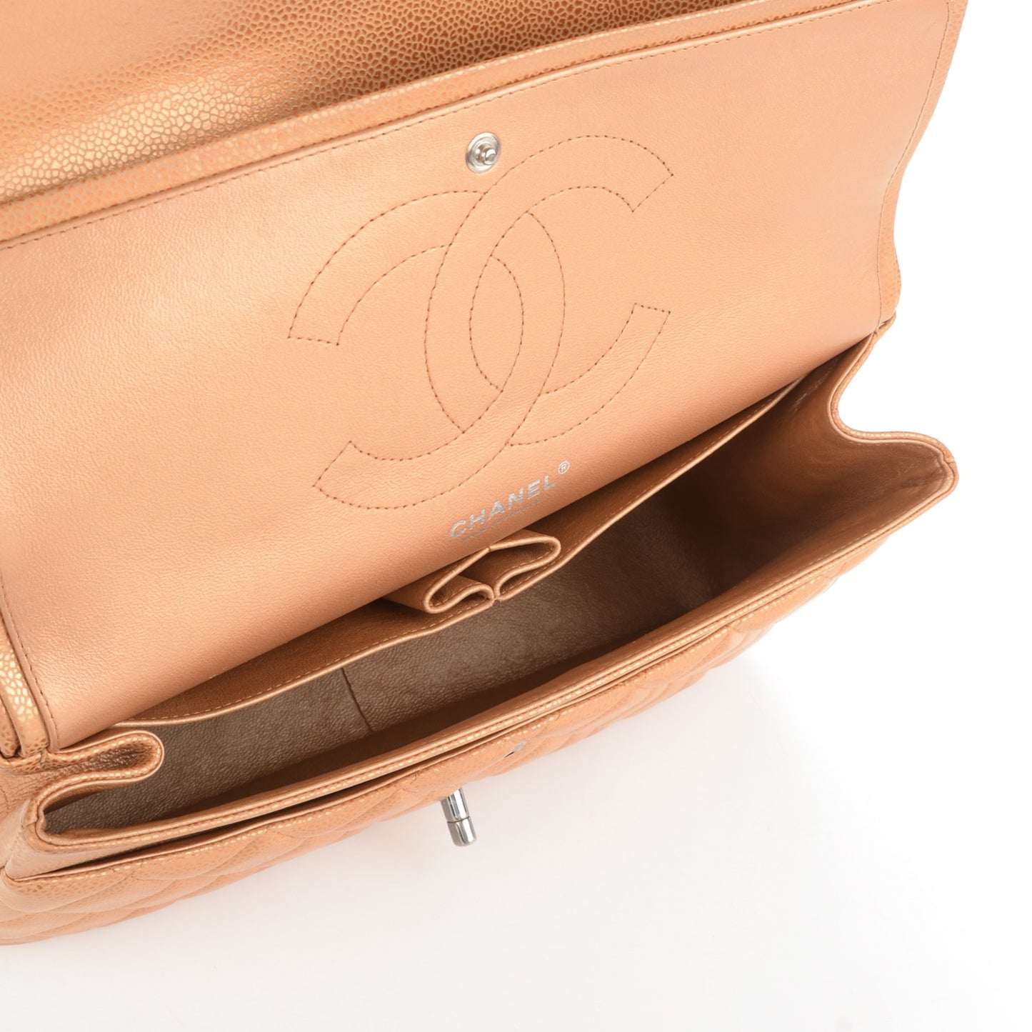 Metallic Caviar Quilted Jumbo Double Flap Copper