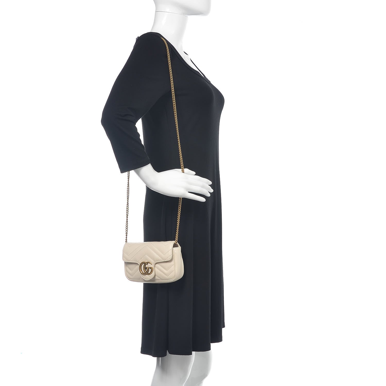 Gucci Calfskin Matelasse Super Mini GG Marmont Shoulder Bag White 2 of 13
