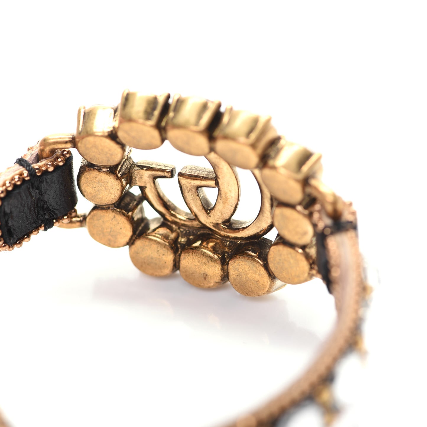 Metal Calfskin Crystal Double G Bracelet Black