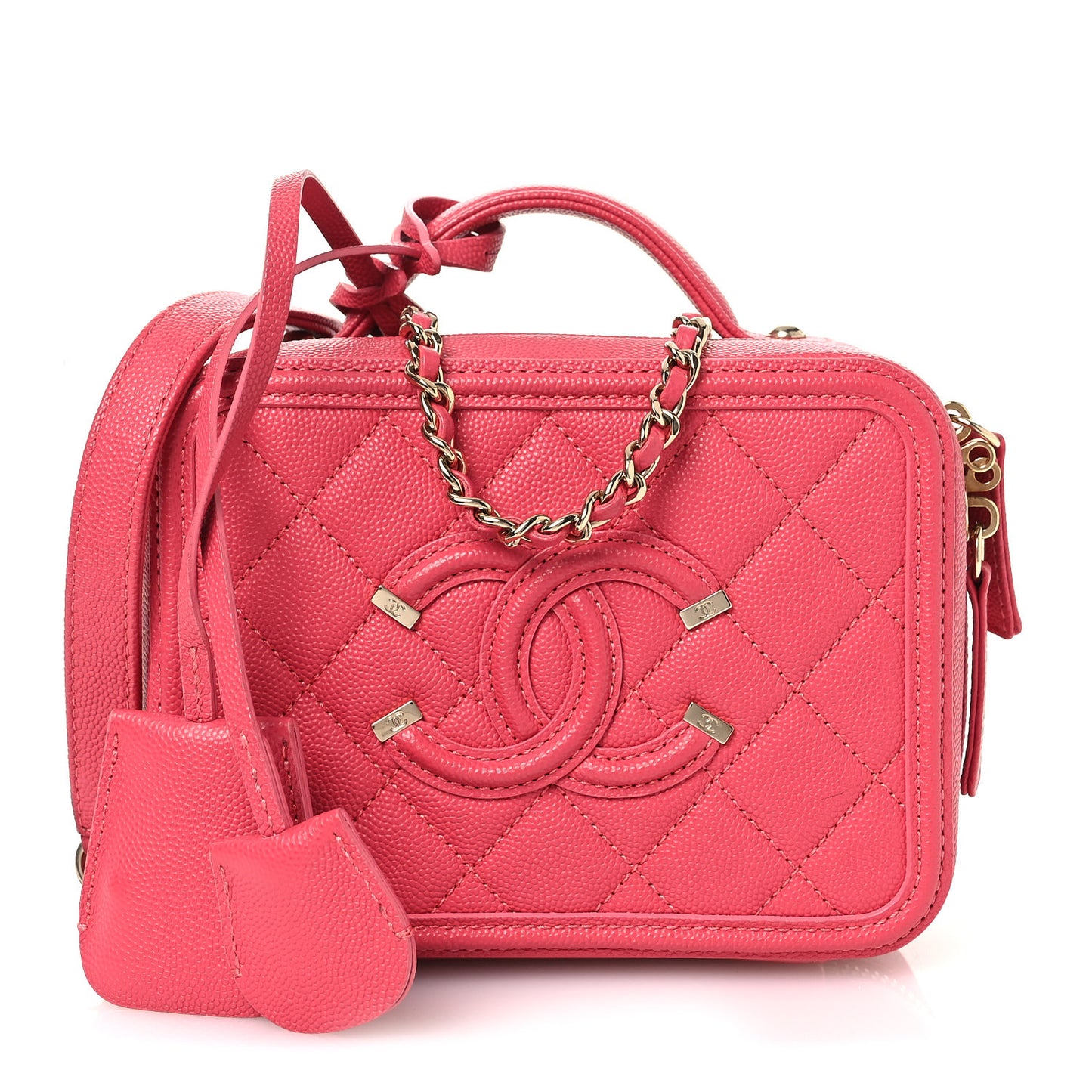Caviar Quilted Small CC Filigree Vanity Case Pink