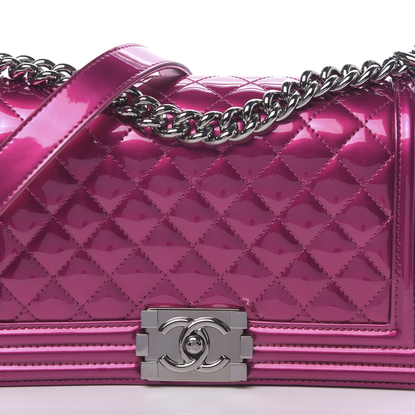 Metallic Patent Calfskin Quilted Medium Boy Flap Pink