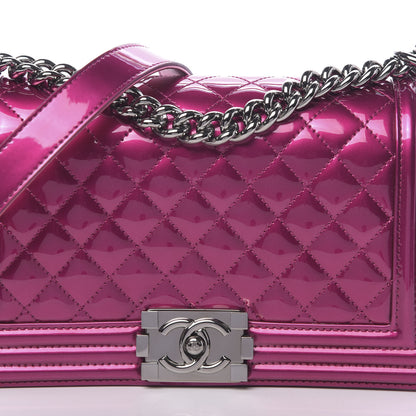 Chanel Metallic Patent Calfskin Quilted Medium Boy Flap Pink 12 of 13