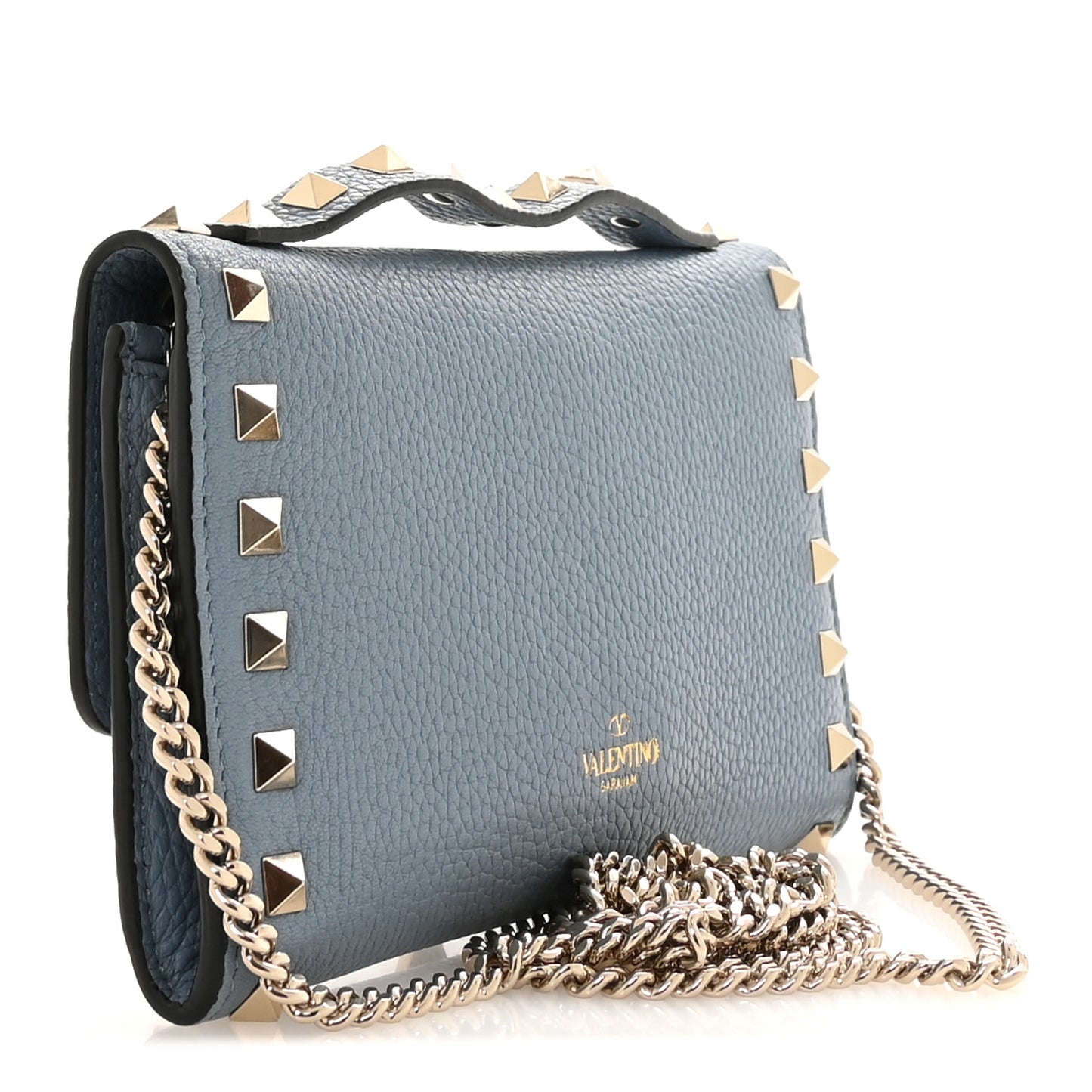 Pebbled Calfskin Rockstud Flip Lock Wallet On Chain Niagara