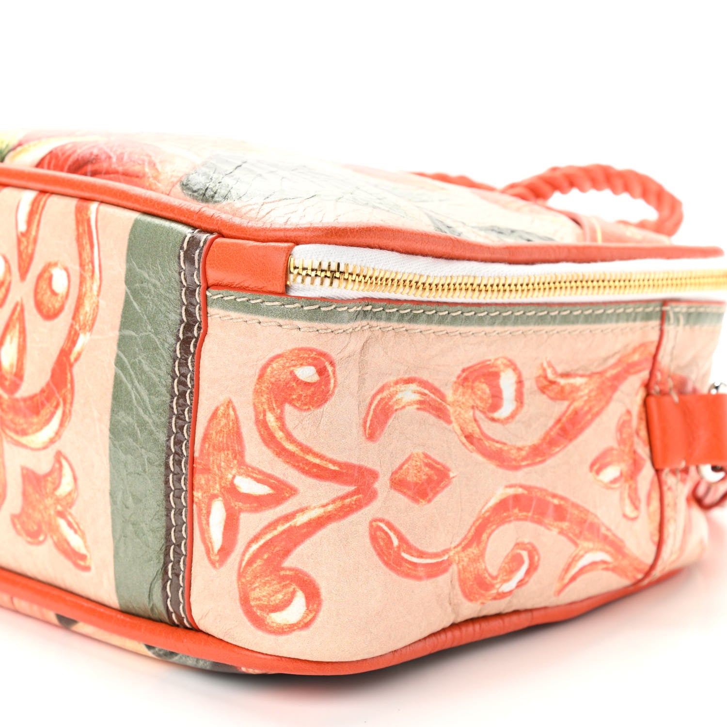Balenciaga Agneau Floral Print Small Blanket Square Tote Orange 10 of 10