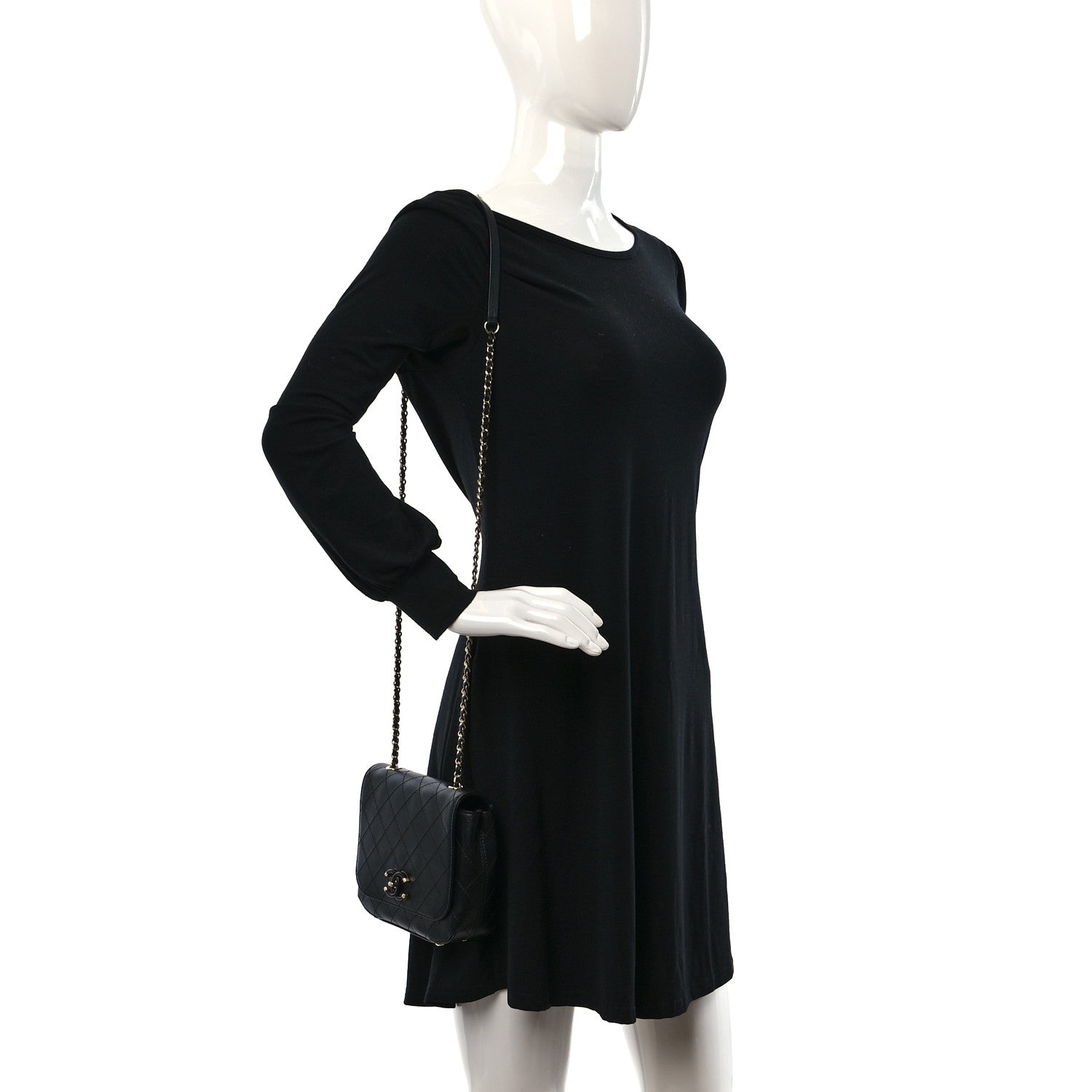 Chanel Calfskin Stitched Small Covered CC Flap Bag Black 2 of 9