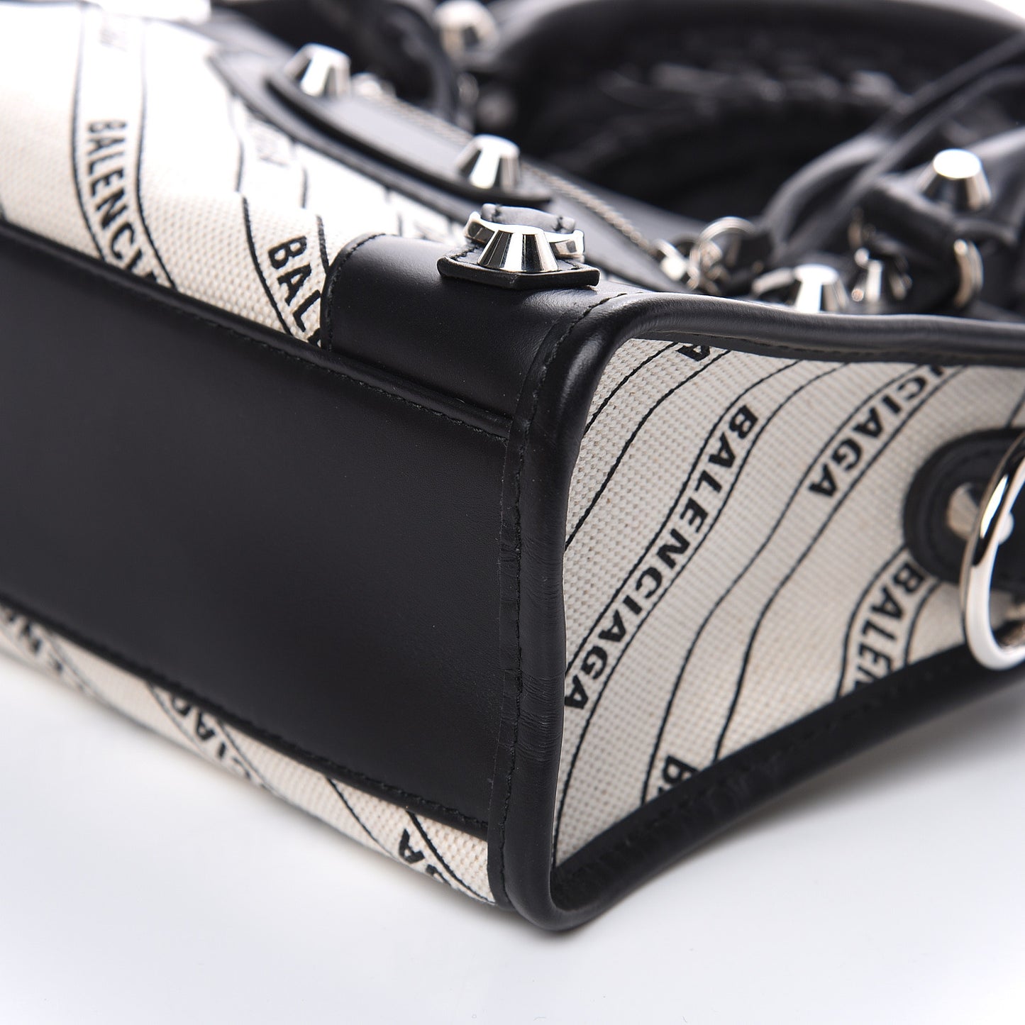 Canvas Satin Calfskin Diagonal Allover Logo Print Classic Silver Hardware Mini City Natural Black