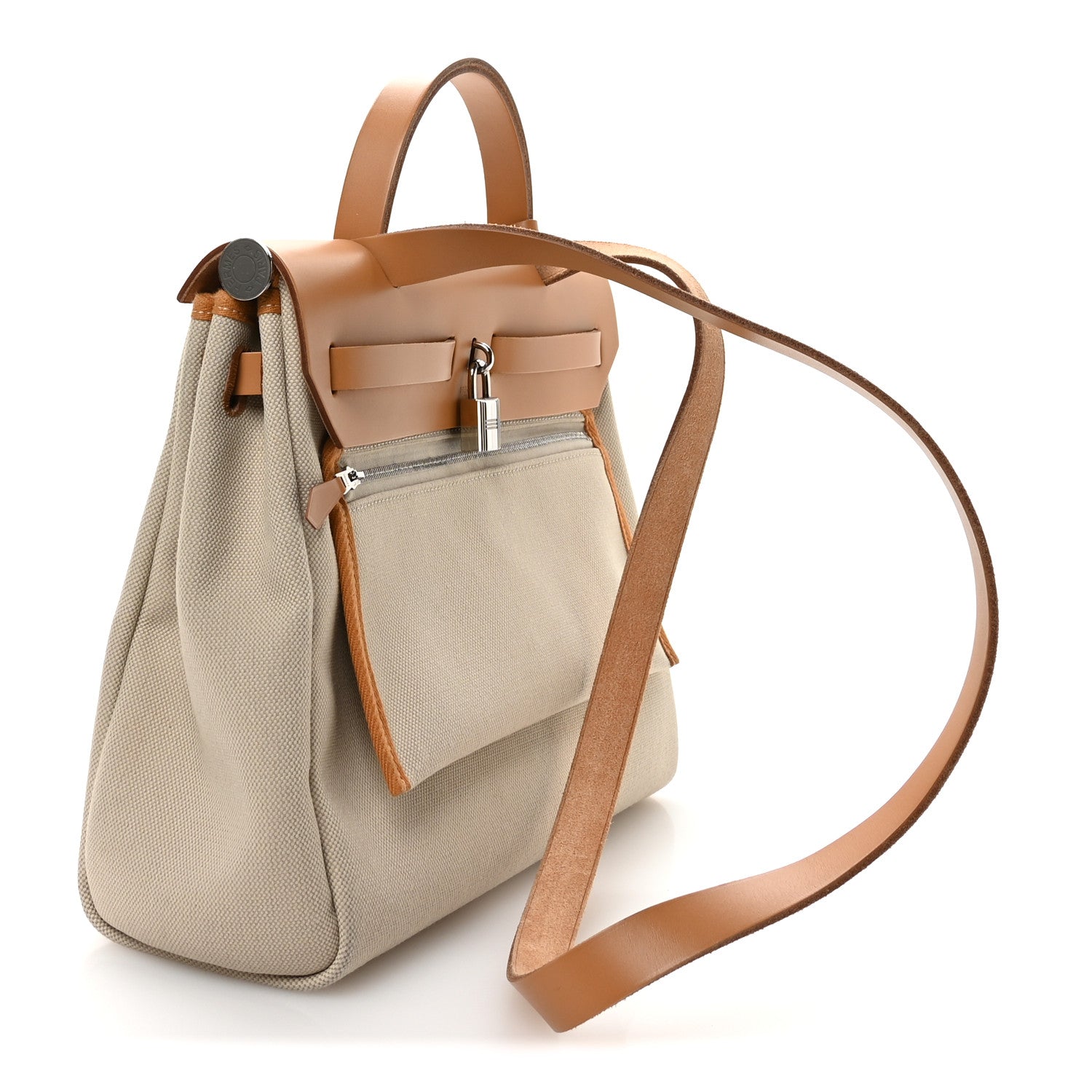 Hermes Military Toile Vache Hunter Herbag Zip Retourne 31 PM Beton Naturel 4 of 12