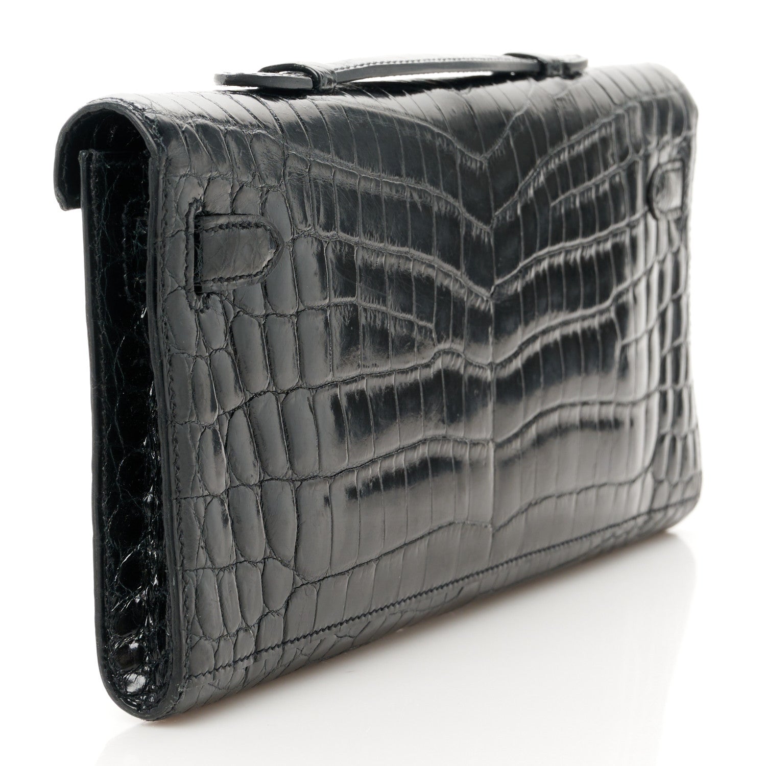 Hermes Shiny Niloticus Crocodile Kelly Cut Pochette Black 3 of 10