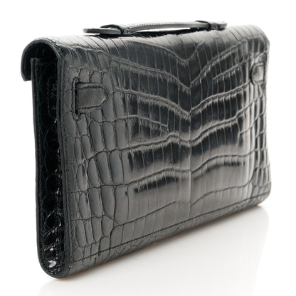 Hermes Shiny Niloticus Crocodile Kelly Cut Pochette Black 3 of 10