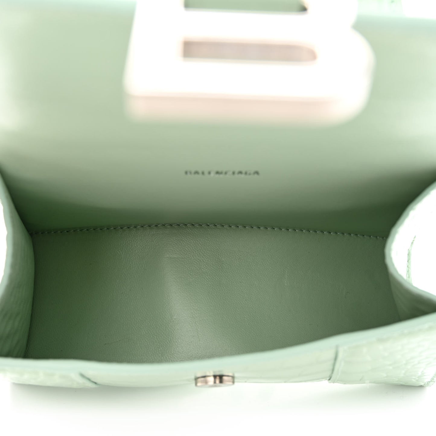 Shiny Calfskin Crocodile Embossed Hourglass Top Handle Bag XS Light Green