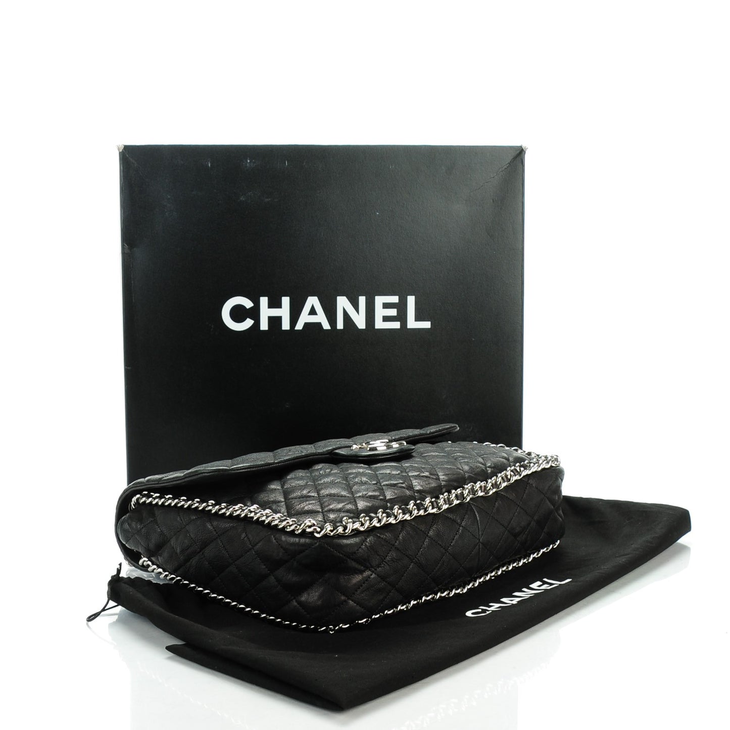 Crumpled Lambskin Quilted Maxi Chain Around Flap Black