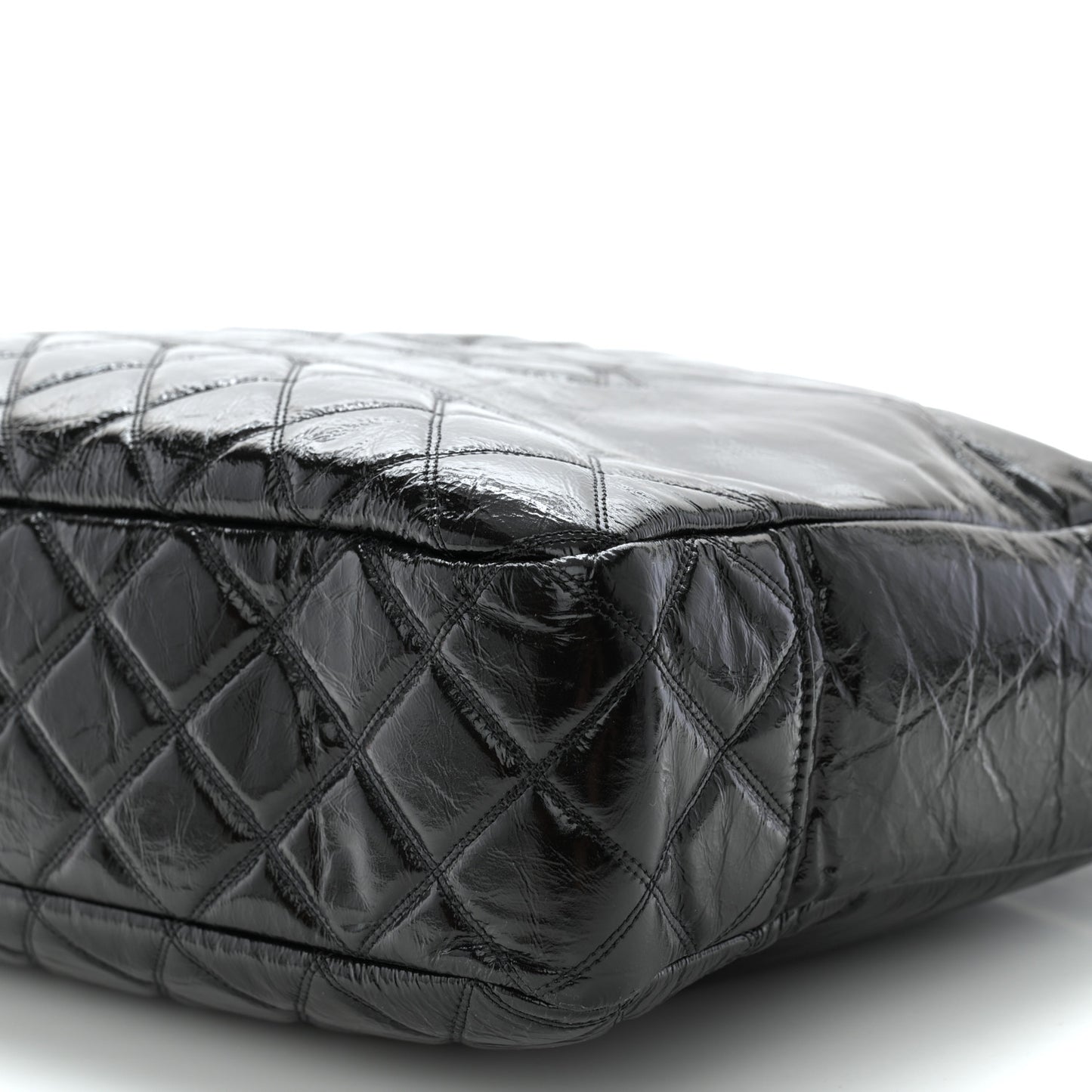 Shiny Aged Calfskin Quilted Small Shopping Bag Black