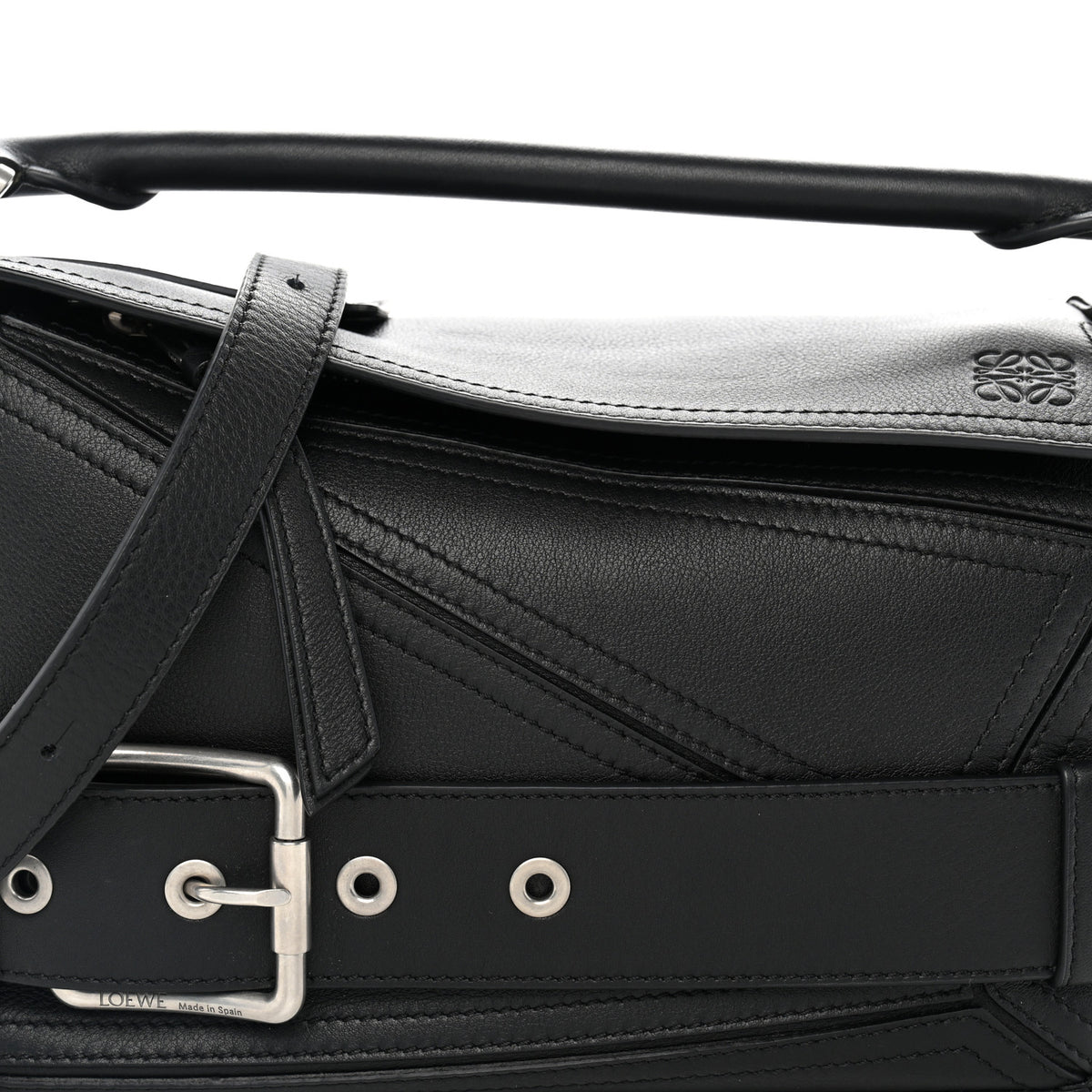 Shiny Calfskin Small Puzzle Biker Bag Black