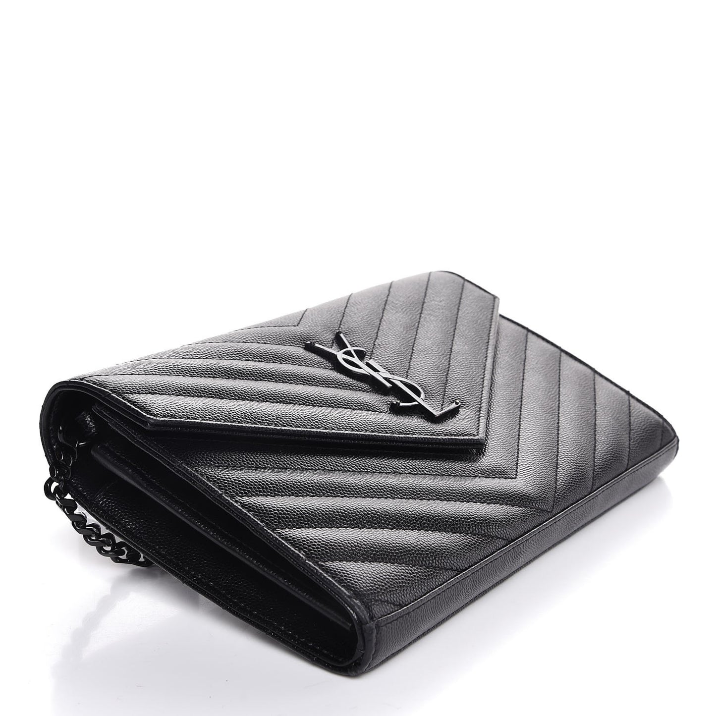 Grain De Poudre Matelasse Chevron Monogram Chain Wallet Black