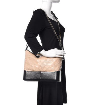 Chanel Aged Calfskin Quilted Large Gabrielle Hobo Beige Black 2 of 9