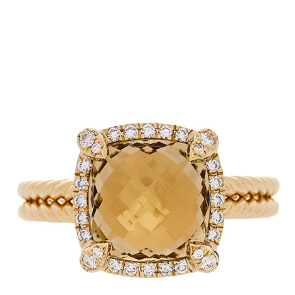 David Yurman 18K Yellow Gold Diamond Champagne Citrine 9mm Chatelaine Pave Bezel Ring 52 6 1 of 6
