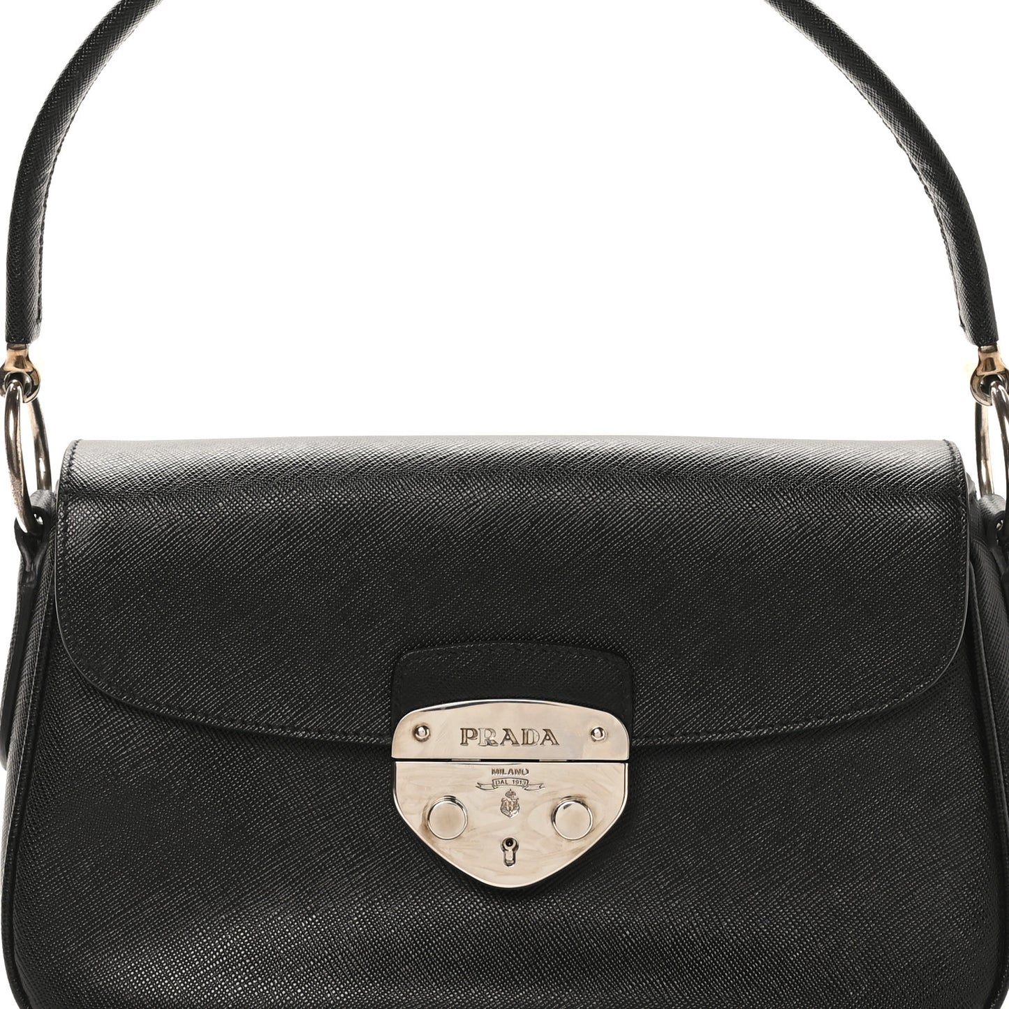 Saffiano Lux Pushlock Shoulder Bag Black