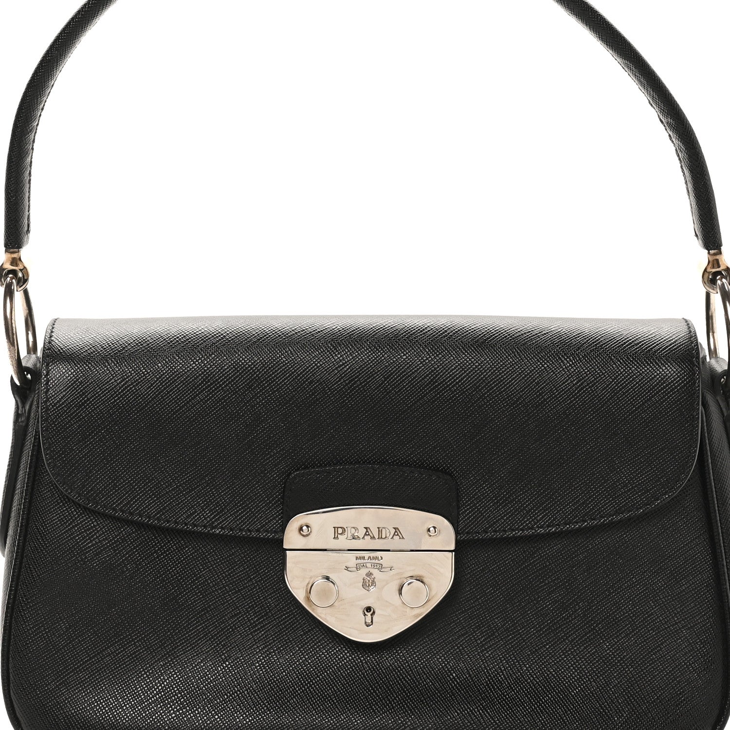 Prada Saffiano Lux Pushlock Shoulder Bag Black 7 of 9