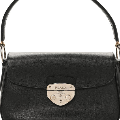 Prada Saffiano Lux Pushlock Shoulder Bag Black 7 of 9