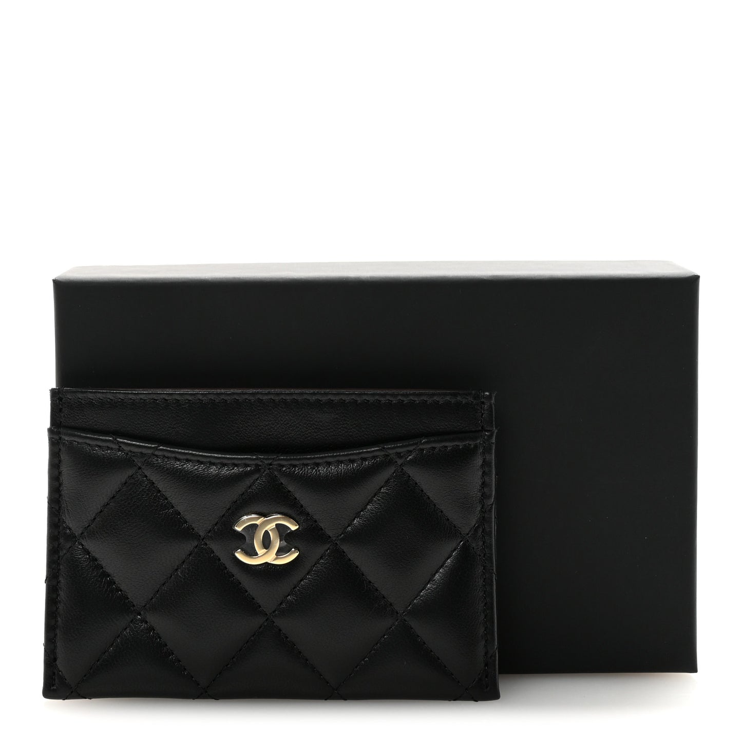 Lambskin Quilted Card Holder Black