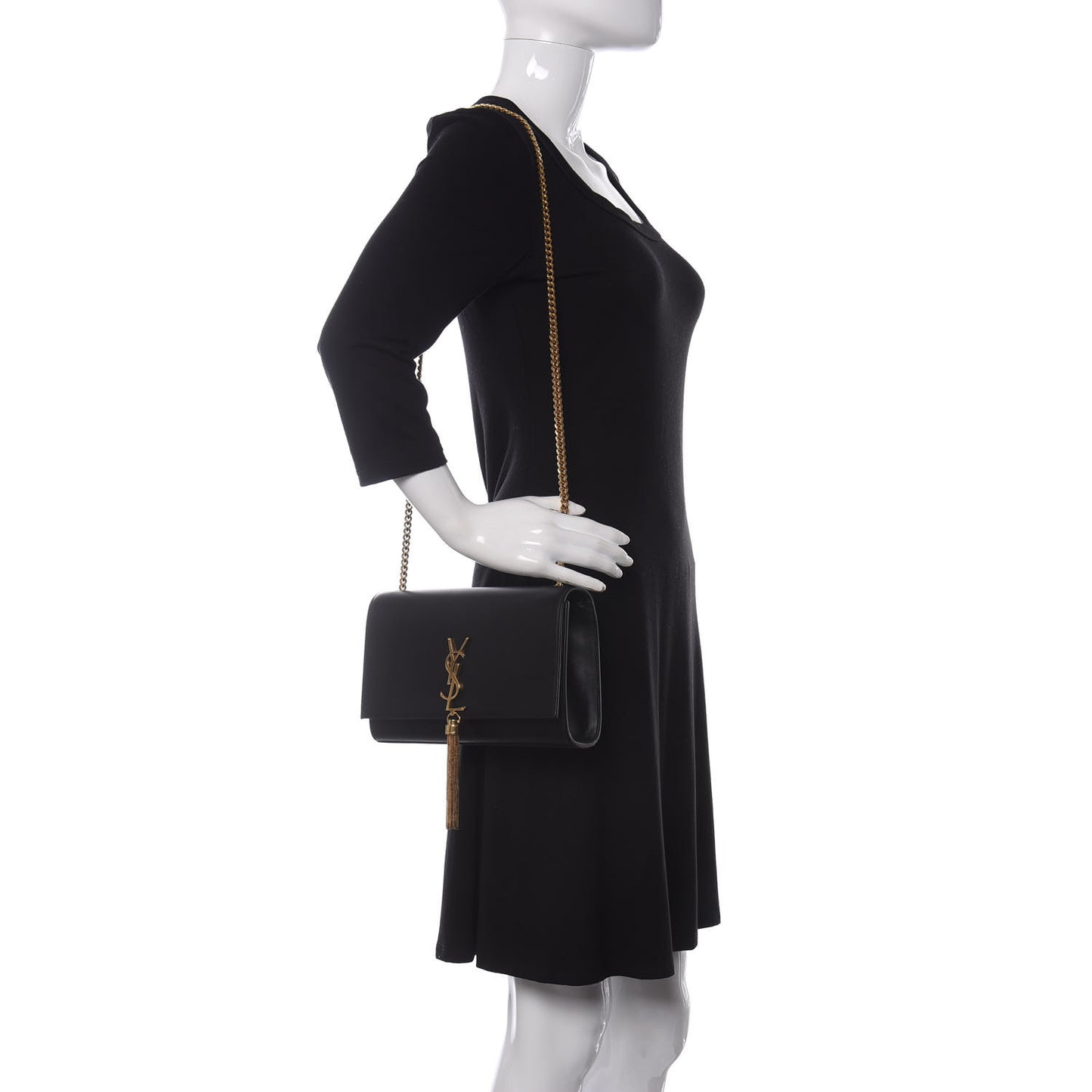 Smooth Calfskin Medium Classic Monogram Kate Tassel Satchel Black