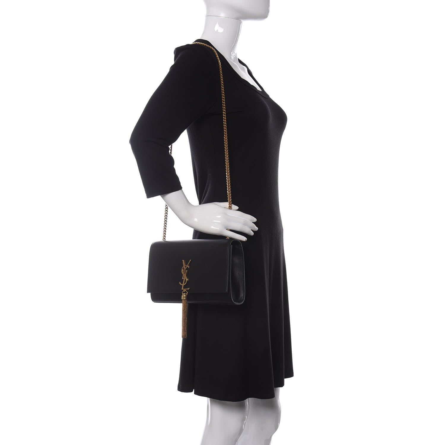 Saint Laurent Smooth Calfskin Medium Classic Monogram Kate Tassel Satchel Black 2 of 8