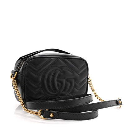 Gucci Calfskin Matelasse Mini GG Marmont Chain Shoulder Bag Black 4 of 17
