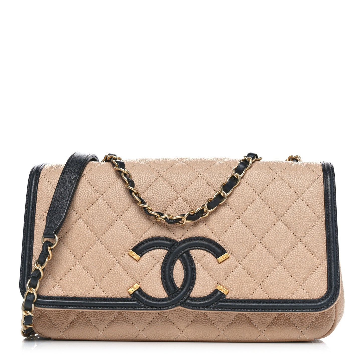 Caviar Quilted Medium CC Filigree Flap Beige Black