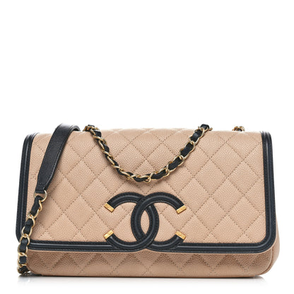 Chanel Caviar Quilted Medium CC Filigree Flap Beige Black 1 of 10