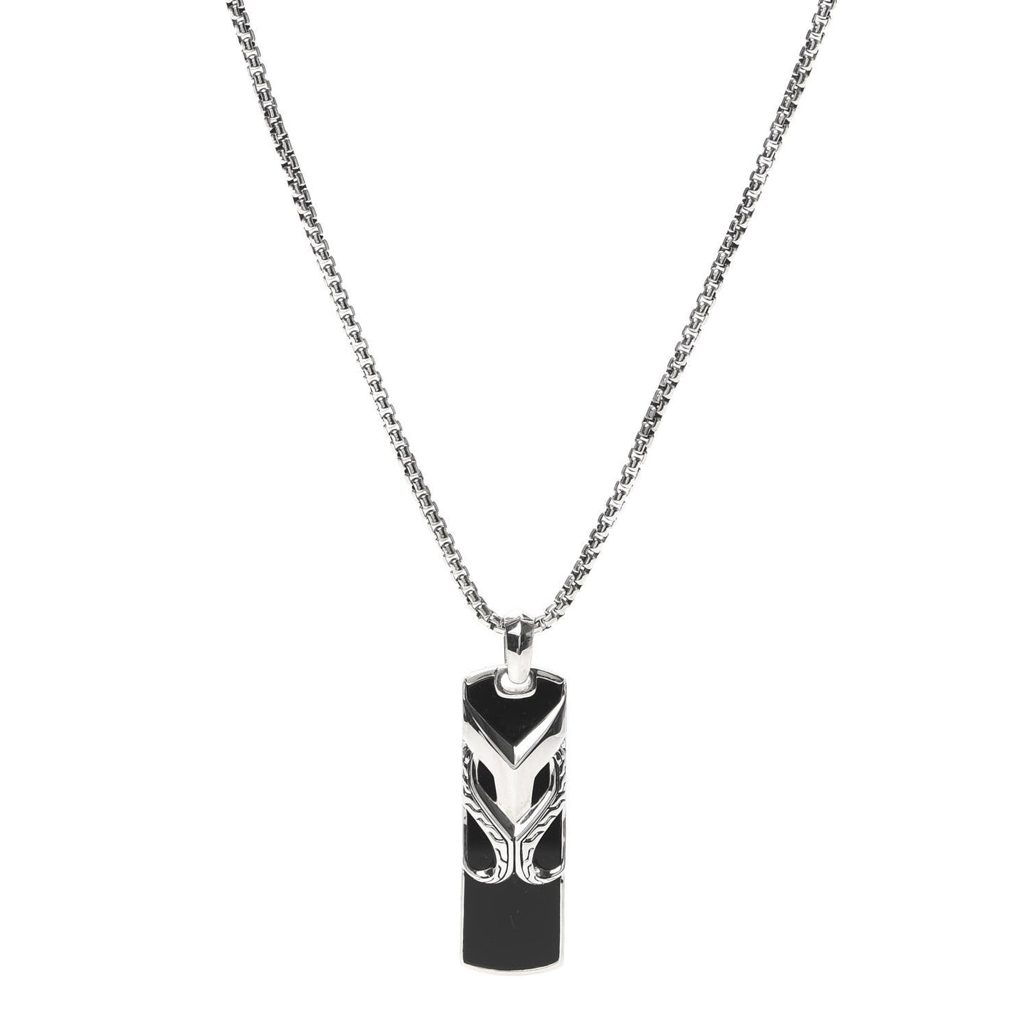 Sterling Silver Black Onyx Asli Dog Tag Pendant Necklace