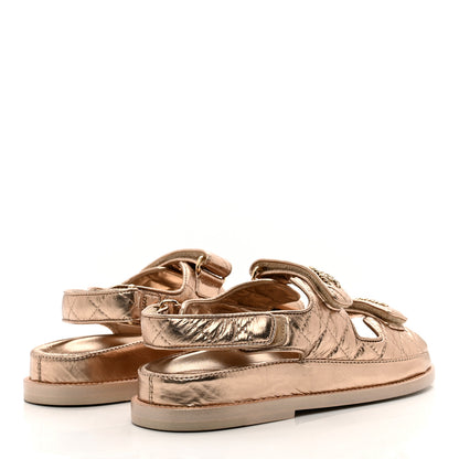 Chanel Iridescent Lambskin Quilted Velcro Dad Sandals 37 Light Bronze 4 of 9