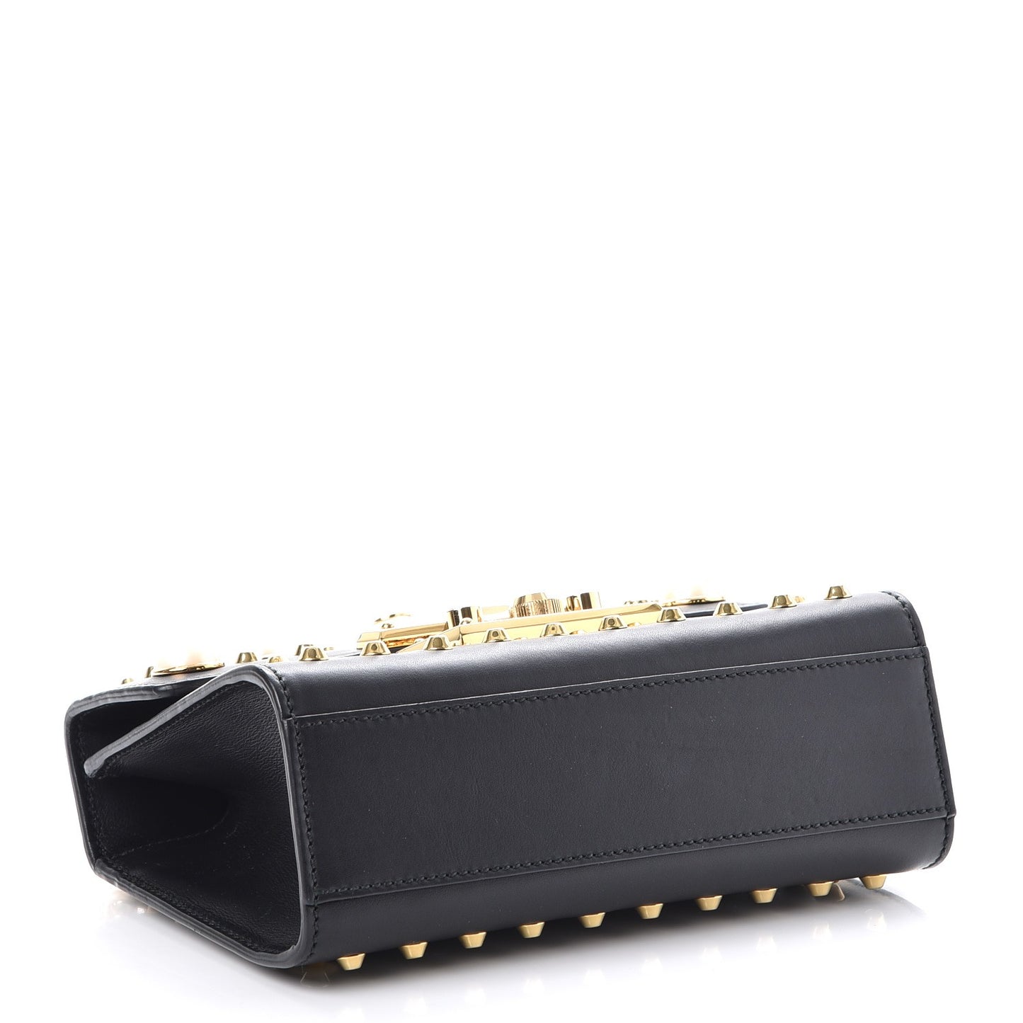 Calfskin Studded Small Padlock Shoulder Bag Black