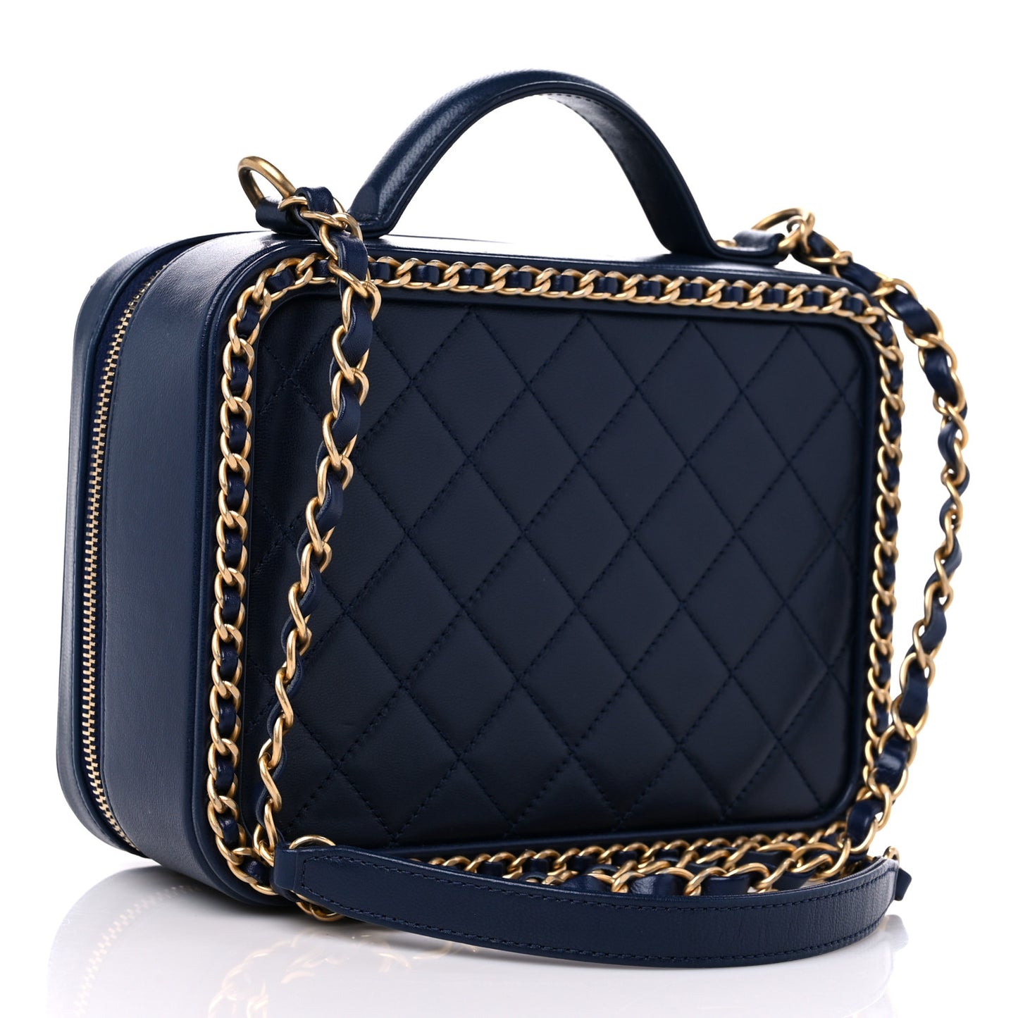 Goatskin Quilted Medium CC Filigree Vanity Case Navy