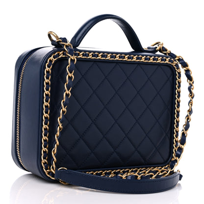 Chanel Goatskin Quilted Medium CC Filigree Vanity Case Navy 3 of 9