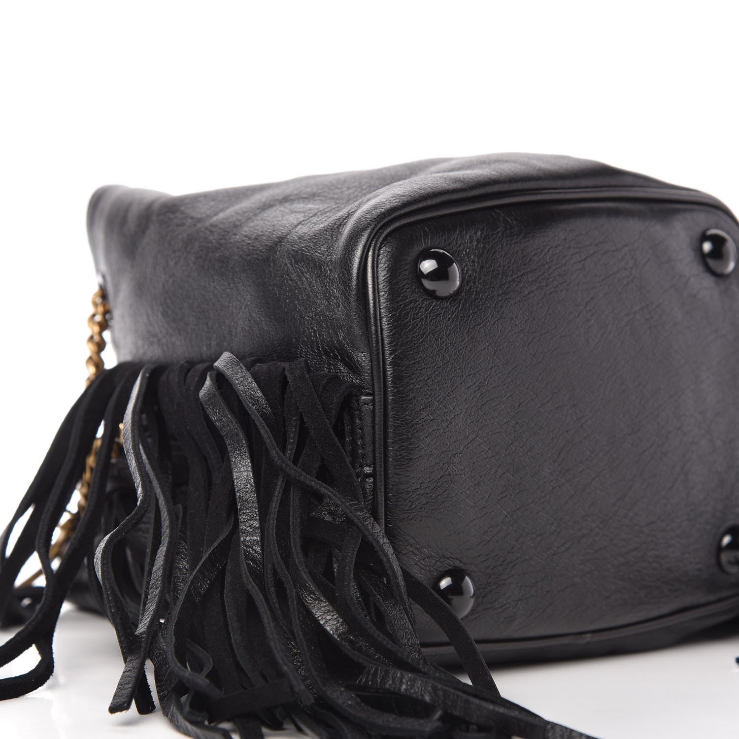 Saint Laurent Calfskin Suede Fringe Baby Emmanuelle Bucket Black 6 of 10