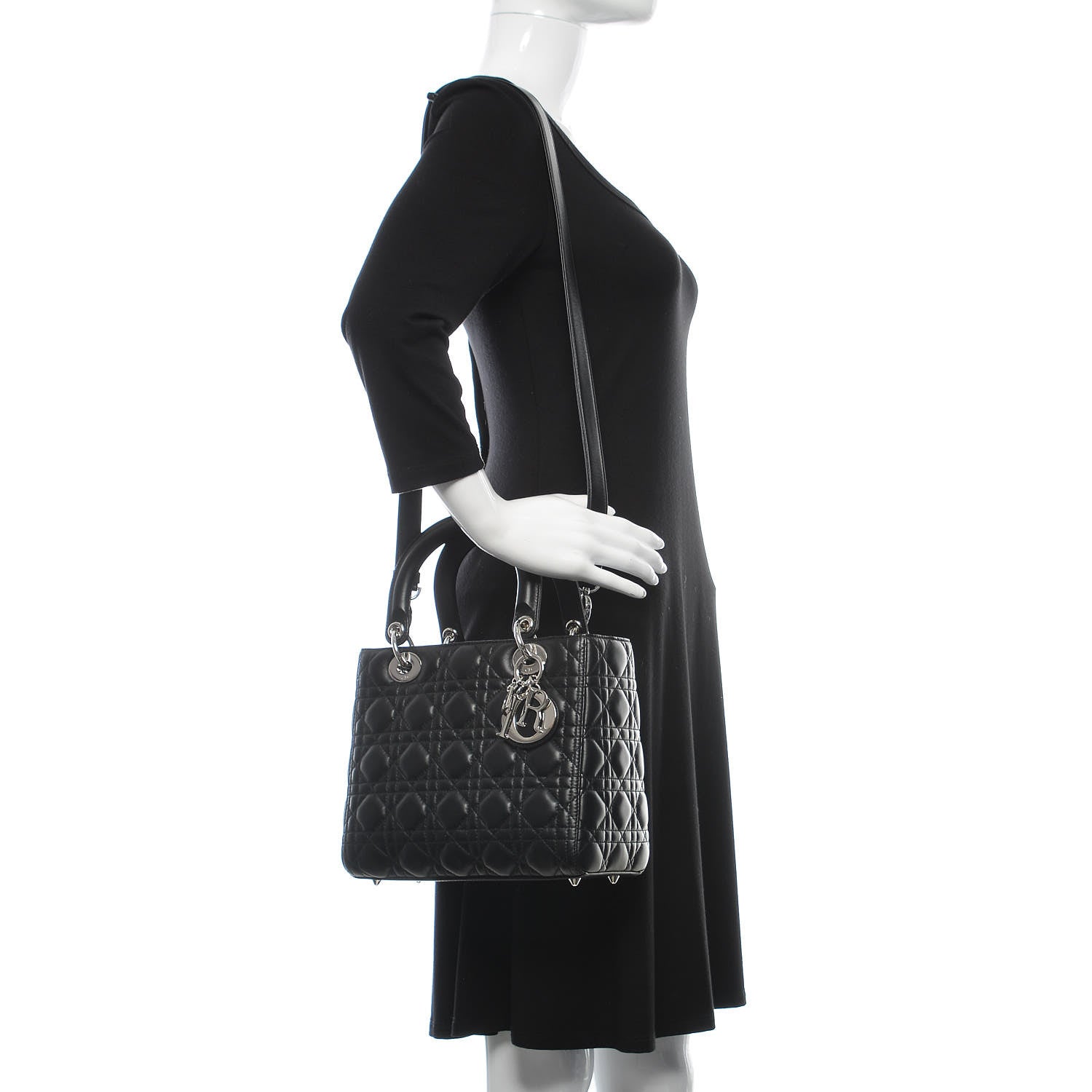 Christian Dior Lambskin Cannage Medium Lady Dior Black 2 of 10