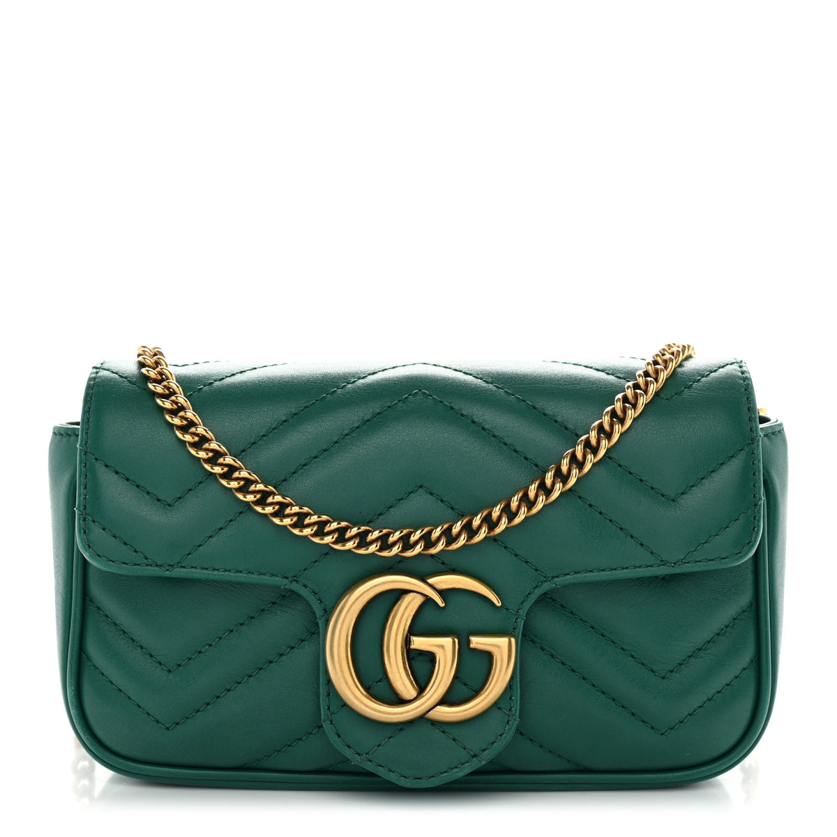 Calfskin Matelasse Super Mini GG Marmont Shoulder Bag Emerald Green