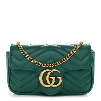 Gucci Calfskin Matelasse Super Mini GG Marmont Shoulder Bag Emerald Green 1 of 9