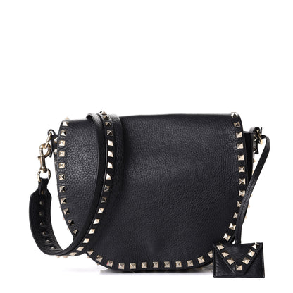Valentino Garavani Vitello Large Rockstud Halfmoon Saddle Bag Black 1 of 11